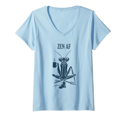Damen Zen AF Lustiges Kaffee Mantis für Morgenmuffel mit Tiefgang T-Shirt mit V-Ausschnitt Damen Zen AF Lustiges Kaffee Mantis für Morgenmuffel mit Tiefgang T-Shirt mit V-Ausschnitt von Fiese Insecten Co.
