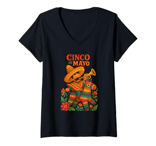 Damen Cinco de Mayo Celebration – Bunte Fiesta – Mexikanische Party T-Shirt mit V-Ausschnitt Damen Cinco de Mayo Celebration – Bunte Fiesta – Mexikanische Party T-Shirt mit V-Ausschnitt von Fiesta Vibes