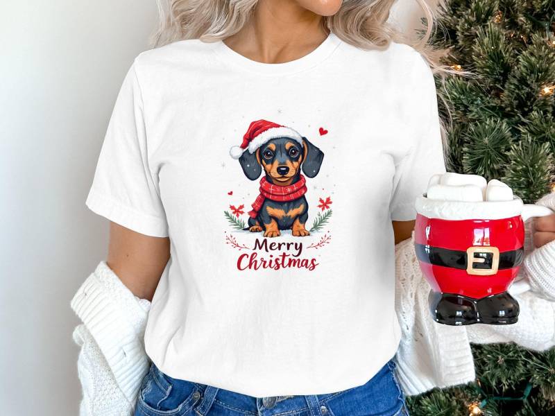 Lustiger Weihnachts-Dackel, Weihnachts-T-Shirt, Frohe Weihnachten Hund, Niedlicher Dackel, Weihnachtsgeschenk, Festliche Kleidung von FifriDesigns