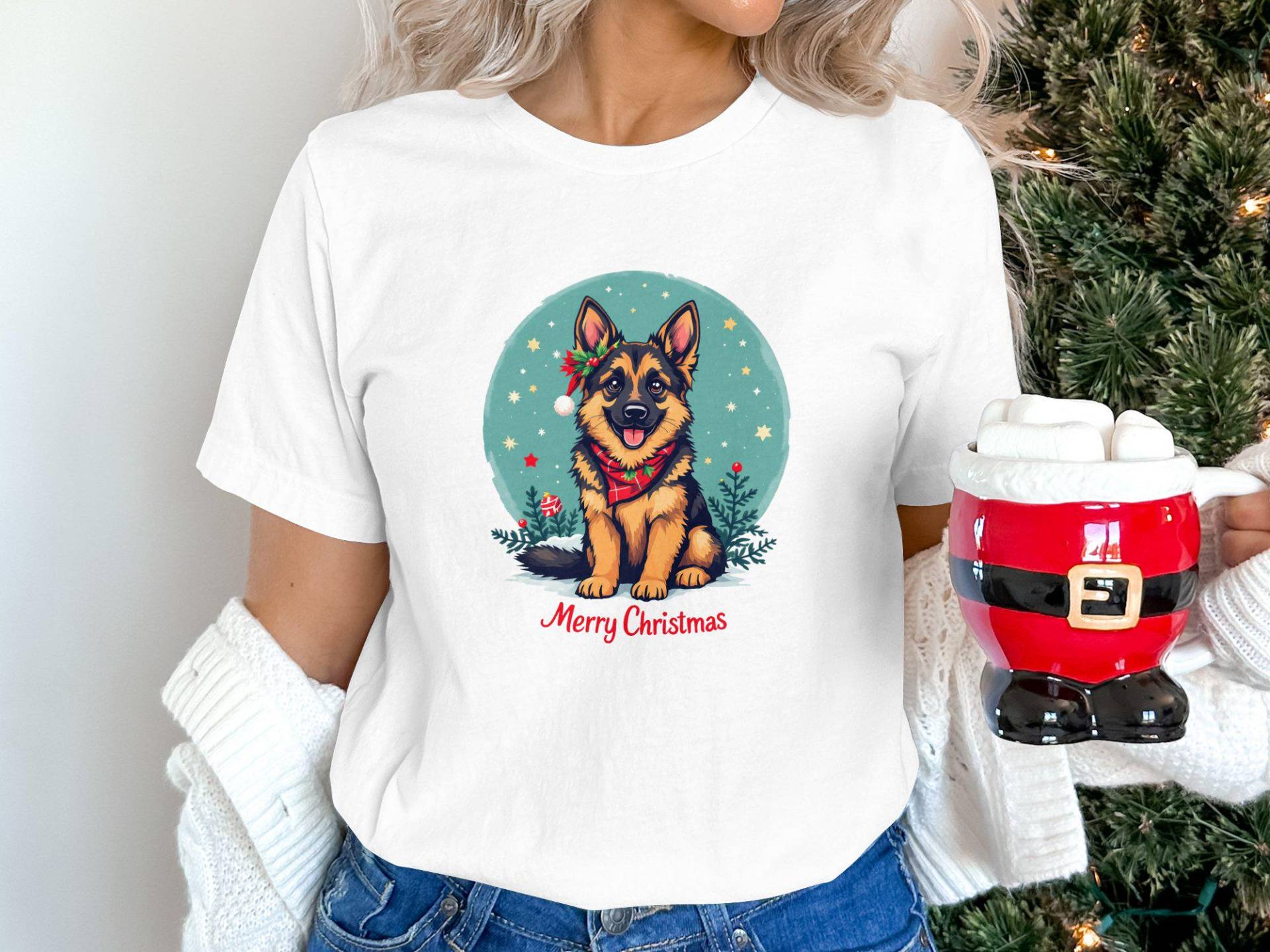 Lustiger Weihnachtshund Grafik T-Shirt, Weihnachten Geschenkidee, Happy Holiday Hunde Design Shirt von FifriDesigns