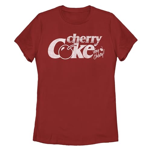 Damen Coca Cola Retro Cherry Coke Logo T-Shirt, Rot/Ausflug, einfarbig (Getaway Solids), Groß von Fifth Sun
