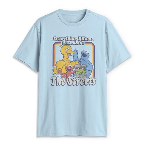 Fifth Sun Sesame Herren-T-Shirt "Everything I Know I Learned on The Streets", kurzärmelig, Hell, blau, XL von Fifth Sun