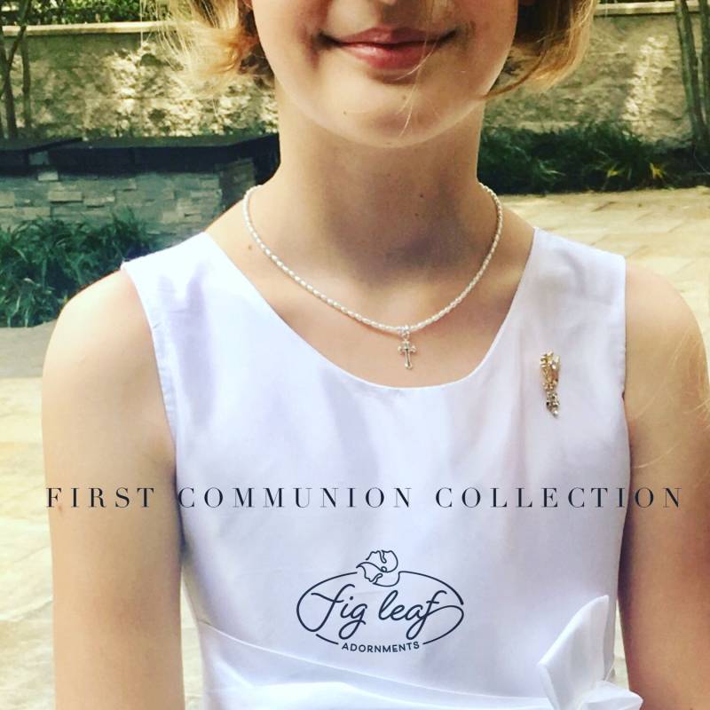 Erstkommunion Geschenk-Weißes Süßwasserperlen Armband & Halskette-Set-Echte Süßwasserperle-Mädchen-Erbstück-Halskette-Blumenmädchen von FigLeafAdornments