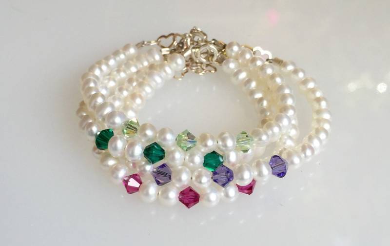Sommer Geschenk-Kleinkind Armband Süßwasser Perle Swarovski Kristall-Kind Armband-Elegante Blumenmädchen Geschenk-Taufgeschenk von FigLeafAdornments