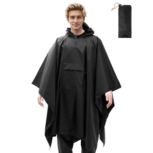 Regenponcho Damen Herren 3-in-1-Multifunktional Leichter Wasserdicht Regenponcho Fahrrad Regenponcho Wandern Poncho Regen Regenjacke (Schwarz) von Figarge