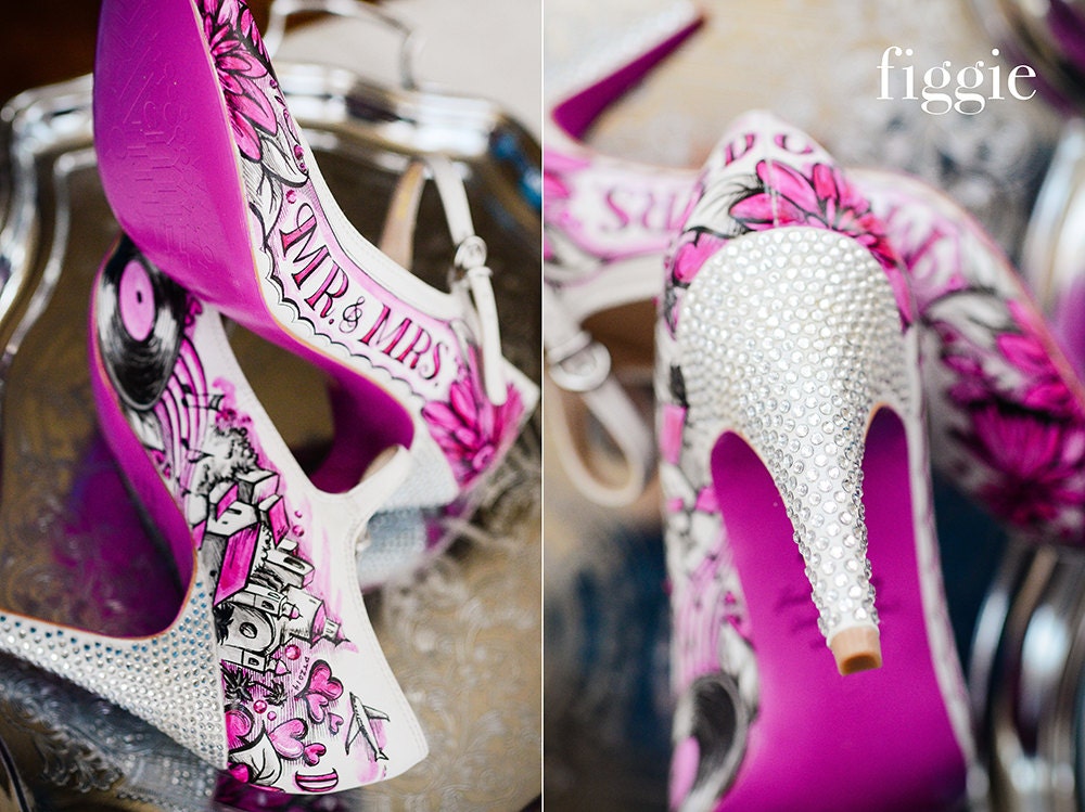 Reserviert Custom Handbemalte Hot Pink Hochzeit Mary Janes von FiggieShoes