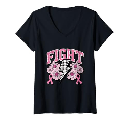 Damen Fight Brustkrebs-Bewusstseins-T-Shirt für Frauen T-Shirt mit V-Ausschnitt Damen Fight Brustkrebs-Bewusstseins-T-Shirt für Frauen T-Shirt mit V-Ausschnitt von Fight Breast Cancer Awareness Women Empowerment