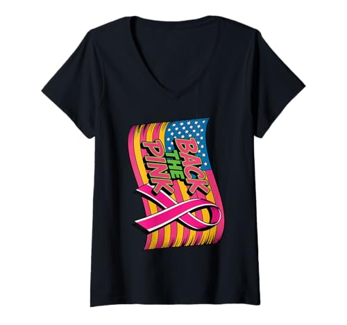 Damen Back The Pink US Flag Brustkrebsbewusstsein Damen Herren Kinder T-Shirt mit V-Ausschnitt von Fight Cancer