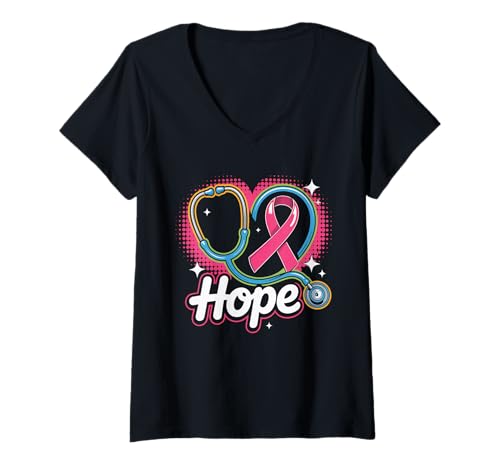 Damen Rosa Stethoskop Krankenschwester Medizinisches Brustkrebs-Bewusstsein Frauen T-Shirt mit V-Ausschnitt von Fight Cancer