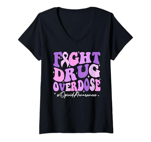 Damen Bekämpfen Sie Drogenüberdosierung Purple Ribbon Opioid-Überdosierung Bewusstsein T-Shirt mit V-Ausschnitt Damen Bekämpfen Sie Drogenüberdosierung Purple Ribbon Opioid-Überdosierung Bewusstsein T-Shirt mit V-Ausschnitt von Fight Drug Overdose Mat