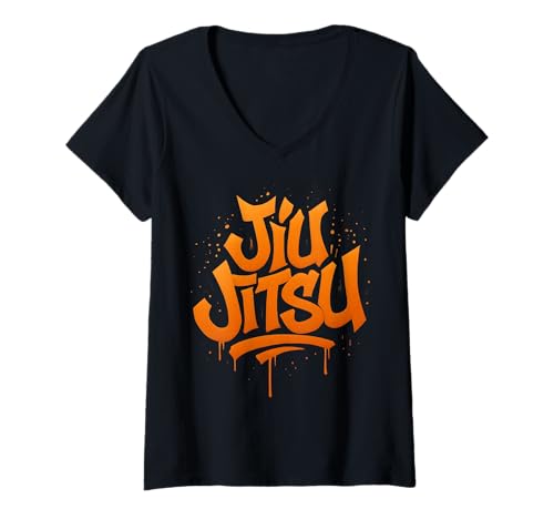 Damen Jiu Jitsu Graffiti-Kampfkunstdesign T-Shirt mit V-Ausschnitt Damen Jiu Jitsu Graffiti-Kampfkunstdesign T-Shirt mit V-Ausschnitt von Fight Flow