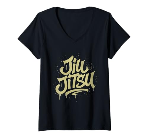 Damen Jiu Jitsu Graffiti-Schriftzug T-Shirt mit V-Ausschnitt Damen Jiu Jitsu Graffiti-Schriftzug T-Shirt mit V-Ausschnitt von Fight Flow