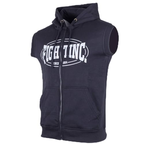 Fightinc. Sleeveless Zip-Hoodie Classic Logo - ideal für Warm-up & Training Boxen Kickboxen Muay Thai MMA Kampfsport UVM schwarz (001) L von Fightinc.