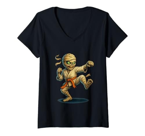 Damen Halloween Mama Karate T-Shirt mit V-Ausschnitt Damen Halloween Mama Karate T-Shirt mit V-Ausschnitt von Fighting Sports Halloween Apparel Co