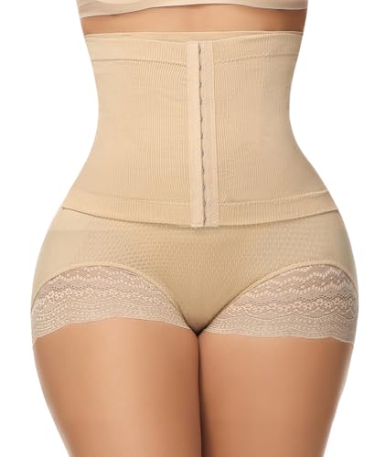 Figninget Miederhose Stark Formend Bauchweg Unterhose Damen Shapewear Hoher Taille Bauch Weg Unterwäsche Bauchkontrolle Miederpant Figurenformend Miederslips Body Shaper Beige XS/S von Figninget