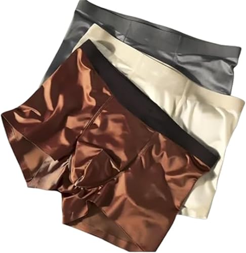 Elegant Silk Men's Ice Silk Underwear Mulberry Men's Boxer Briefs, Seamless Comfort, Moisture-Wicking Breathable Cool Briefs (DE/NL/SE/PL, Alphanumerisch, XL, Regular, Regular, Blue+white+brown) von Figskey