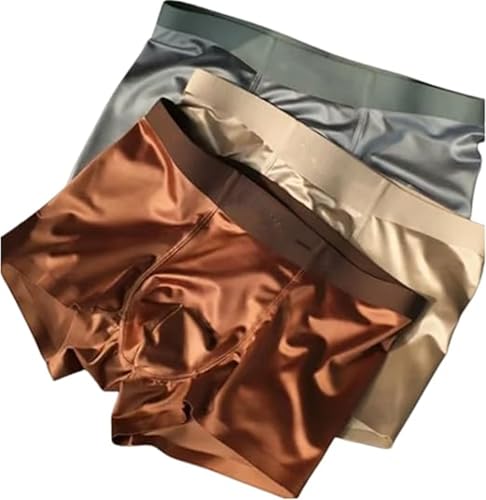 Elegant Silk Men's Ice Silk Underwear Mulberry Men's Boxer Briefs, Seamless Comfort, Moisture-Wicking Breathable Cool Briefs (DE/NL/SE/PL, Alphanumerisch, XL, Regular, Regular, Brown+grey+blue) von Figskey