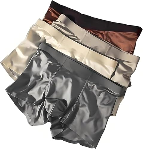 Figskey Elegant Silk Men's Ice Silk Underwear Mulberry Men's Boxer Briefs, Seamless Comfort, Moisture-Wicking Breathable Cool Briefs (DE/NL/SE/PL, Alphanumerisch, XXL, Regular, Regular, Mixed 4pc) von Figskey