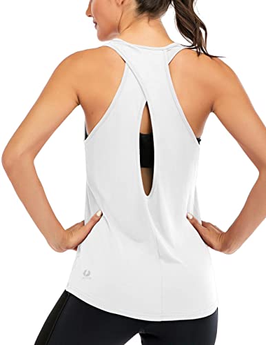 ICTIVE Damen Cross Rückenfrei Workout Tops für Frauen Racerback Tank Tops Open Back Running Tank Tops Muscle Tank Yoga Shirts, Weiss/opulenter Garten, Klein von Fihapyli