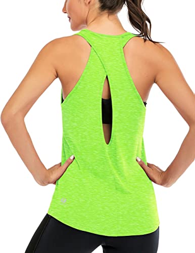ICTIVE Damen Cross-Rückenfrei Workout Tops für Frauen Racerback Tank Tops Open Back Running Tank Tops Muskeltank Yoga Shirts, neon Green, XX-Large von Fihapyli