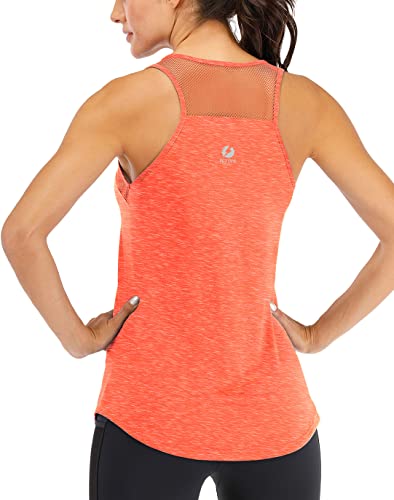 Fihapyli ICTIVE Workout-Tanktop für Damen, atmungsaktives Netzgewebe, Racerback, Muskel-Tank, rückenfrei, Laufshirt, Neon-Orange, Klein von Fihapyli
