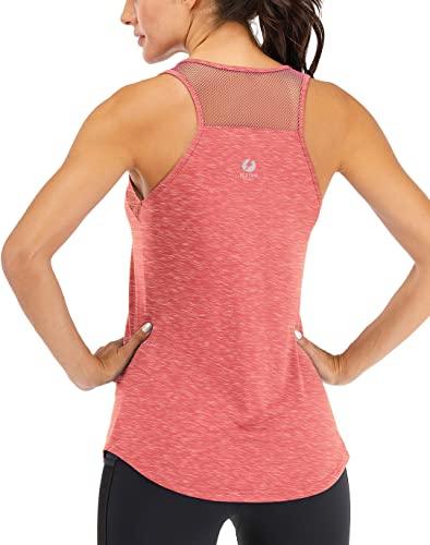 Fihapyli ICTIVE Workout-Tanktop für Damen, atmungsaktives Netzgewebe, Racerback, Muskel-Tank, rückenfrei, Laufshirt, Koralle, Klein von Fihapyli