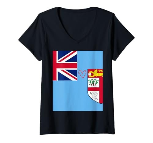 Damen Fidschi-Flagge, Fidschi-Herz, stolzer Nationalfeiertag T-Shirt mit V-Ausschnitt von Fiji Flag Fijian Proud National Day Gifts Idea