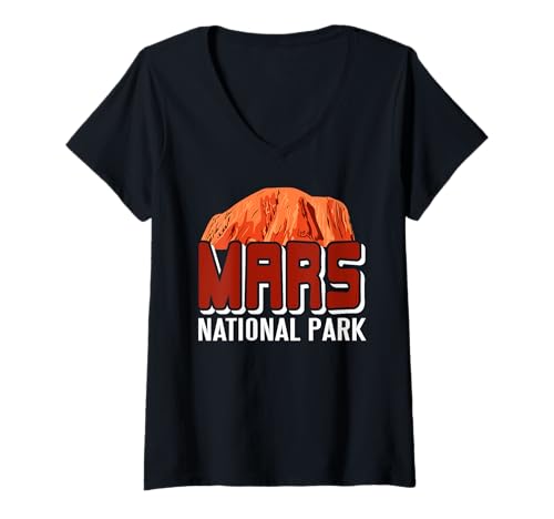 Damen Mars Nationalpark Lustige Sci-Fi Planet Parodie T-Shirt mit V-Ausschnitt Damen Mars Nationalpark Lustige Sci-Fi Planet Parodie T-Shirt mit V-Ausschnitt von Fiktiver Weltraumtourismus & Marswanderer Fan