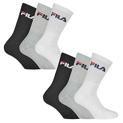 FILA 6 Paar Socken, Frottee Tennissocken mit Logobund, Unisex (2x 3er Pack) (Classic Mix (Schwarz; Weiß; Grau), 39-42 (6-8 UK)) von FILA