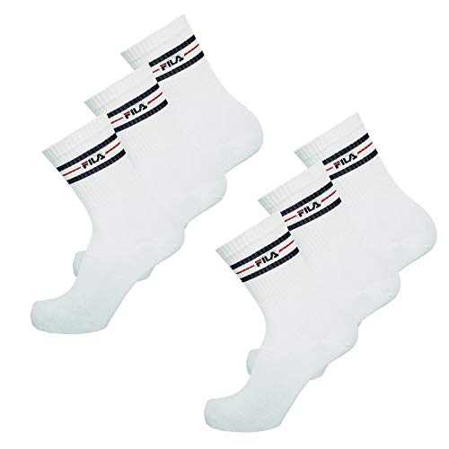 FILA Socken 6 PAAR Sportsocken, Einfarbig, gestreift, UNISEX, (2x 3er Pack) Damen oder Herren - Farbenauswahl (35-38 - 6 Paar, Weiß) von FILA