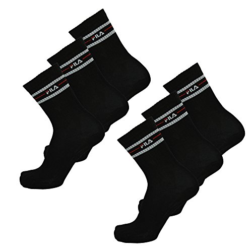 FILA Socken 6 PAAR Sportsocken, Einfarbig, gestreift, UNISEX, (2x 3er Pack) (43-46 (9-11 UK), Schwarz) von FILA