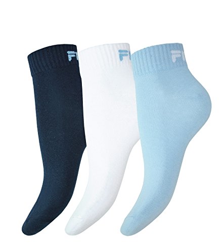 FILA 3 Paar Socken Quarter Sneakers Unisex 35-46 Trainer - mehrere Farben: Farbe: Sky | Größe: 39-42 (6-8 UK) von FILA