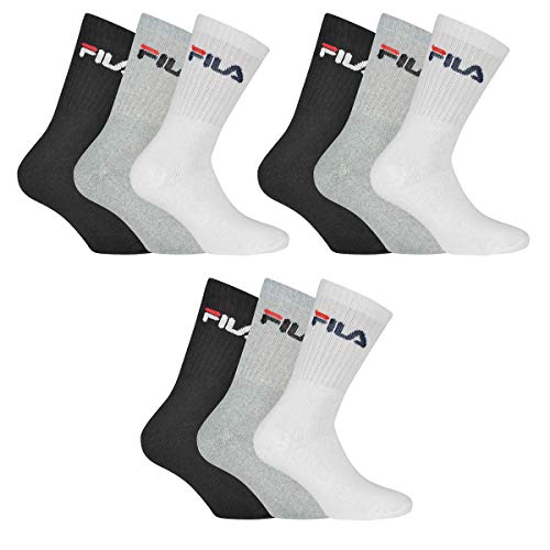 FILA 9 Paar Socken, Frottee Tennissocken mit Logobund, Unisex (3x 3er Pack) (Classic Mix (Schwarz; Weiß; Grau), 43-46 (9-11 UK)) von FILA