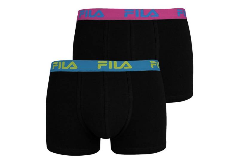 Fila Boxer Man Boxer (2-St., 1x schwarze Boxer mit pinkem Bund, 1x schwarze Boxer mit blauem Bund) mit Markenschriftzügen auf dem Komfortbund von Fila
