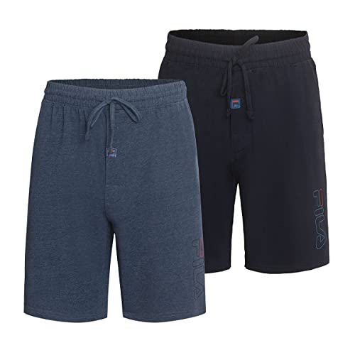 Fila Herren-Pyjama-Shorts, 100 % gebürstet, verschiedene Größen (Einzelpackung oder 2 Stück), Packung mit 2 – Marineblau und Blau, M von Fila