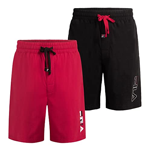 Fila Herren-Pyjama-Shorts, 100 % gebürstet, verschiedene Größen (Einzelpackung oder 2 Stück), Packung mit 2 – Rot und Schwarz, M von FILA