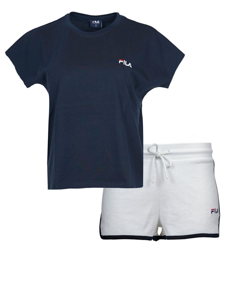 Fila Shorty WOMAN JERSEY TOP + TERRY SPONGE SHORTS PYJAMAS (2 tlg) mit kontrastreichen Paspeldetails von Fila