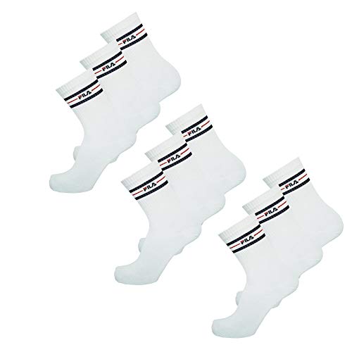 FILA Unisex Socken, 9 PAAR Sportsocken, Einfarbig, gestreift, (3x 3er Pack) (Weiß (300), 35-38 - 9 Paar) von FILA