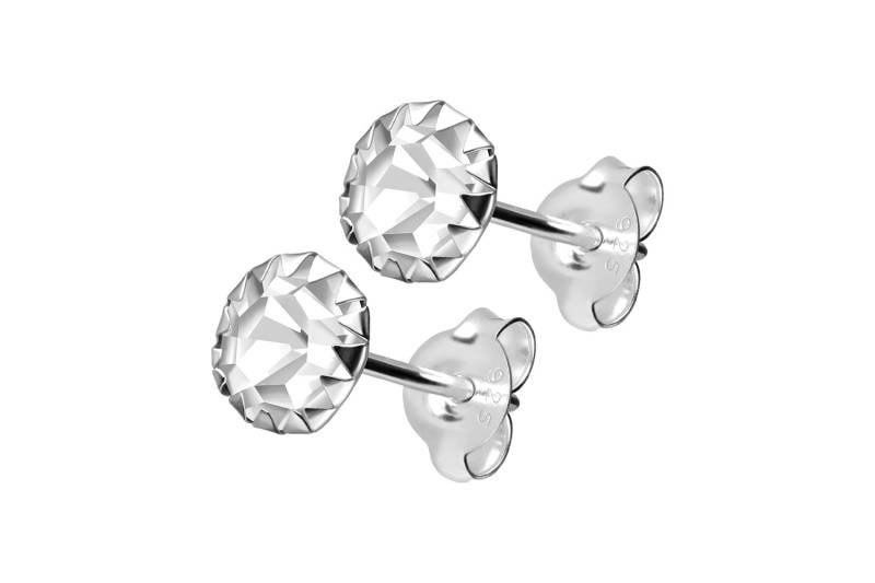 925er Silber Ohrstecker PLATINIERT + RUNDER KRISTALL von Filango