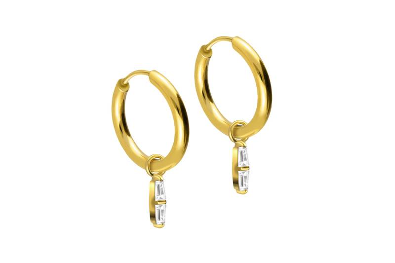 Chirurgenstahl Ohrclicker Creolen 2 EINGEFASSTE KRISTALLRECHTECKE von Filango