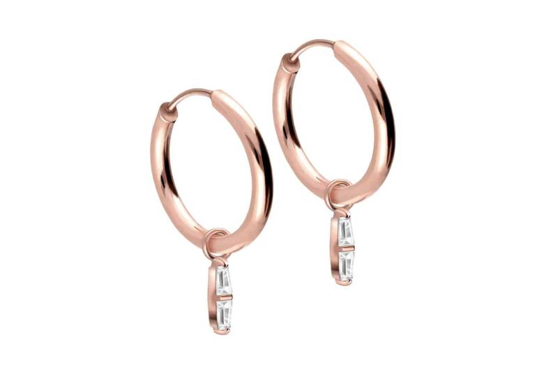 Chirurgenstahl Ohrclicker Creolen 2 EINGEFASSTE KRISTALLRECHTECKE von Filango