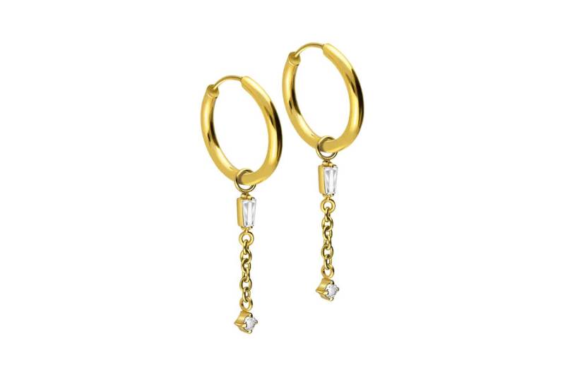 Chirurgenstahl Ohrclicker Creolen 2 KRISTALLE + KETTE von Filango
