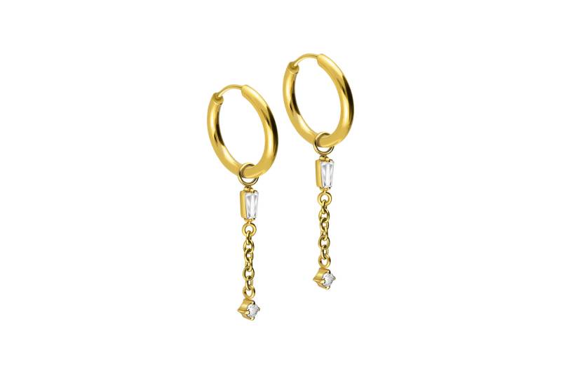 Chirurgenstahl Ohrclicker Creolen 2 KRISTALLE + KETTE von Filango
