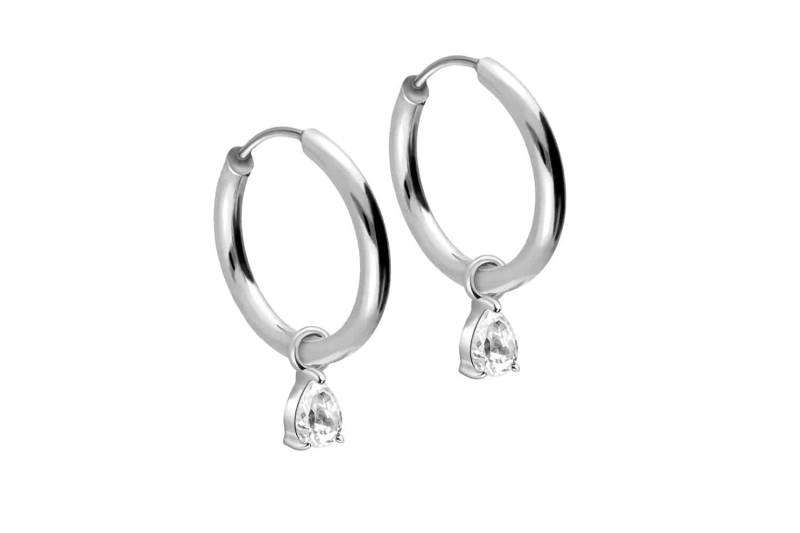 Chirurgenstahl Ohrclicker Creolen EINGEFASSTER KRISTALLTROPFEN von Filango