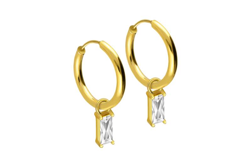 Chirurgenstahl Ohrclicker Creolen EINGEFASSTES KRISTALLRECHTECK von Filango