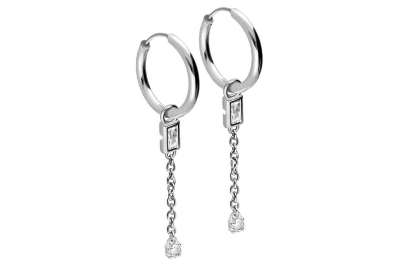 Chirurgenstahl Ohrclicker Creolen KRISTALLE + KETTE von Filango
