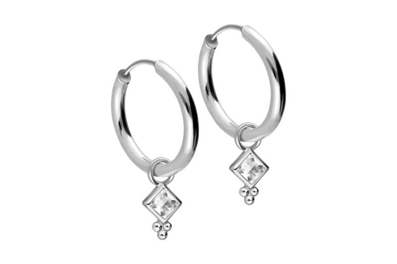 Chirurgenstahl Ohrclicker Creolen KRISTALLQUADRAT + KUGELN von Filango