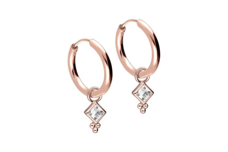 Chirurgenstahl Ohrclicker Creolen KRISTALLQUADRAT + KUGELN von Filango