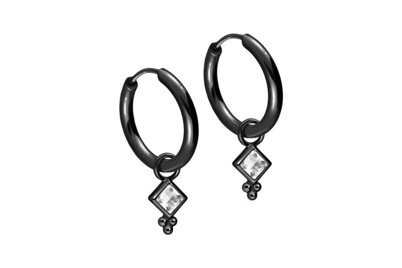 Chirurgenstahl Ohrclicker Creolen KRISTALLQUADRAT + KUGELN von Filango