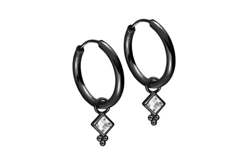 Chirurgenstahl Ohrclicker Creolen KRISTALLQUADRAT + KUGELN von Filango